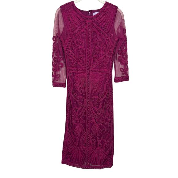JS Collections Soutache Embroidered Midi Dress Fuchsia sz 2 Cocktail Wedding - Picture 4 of 12